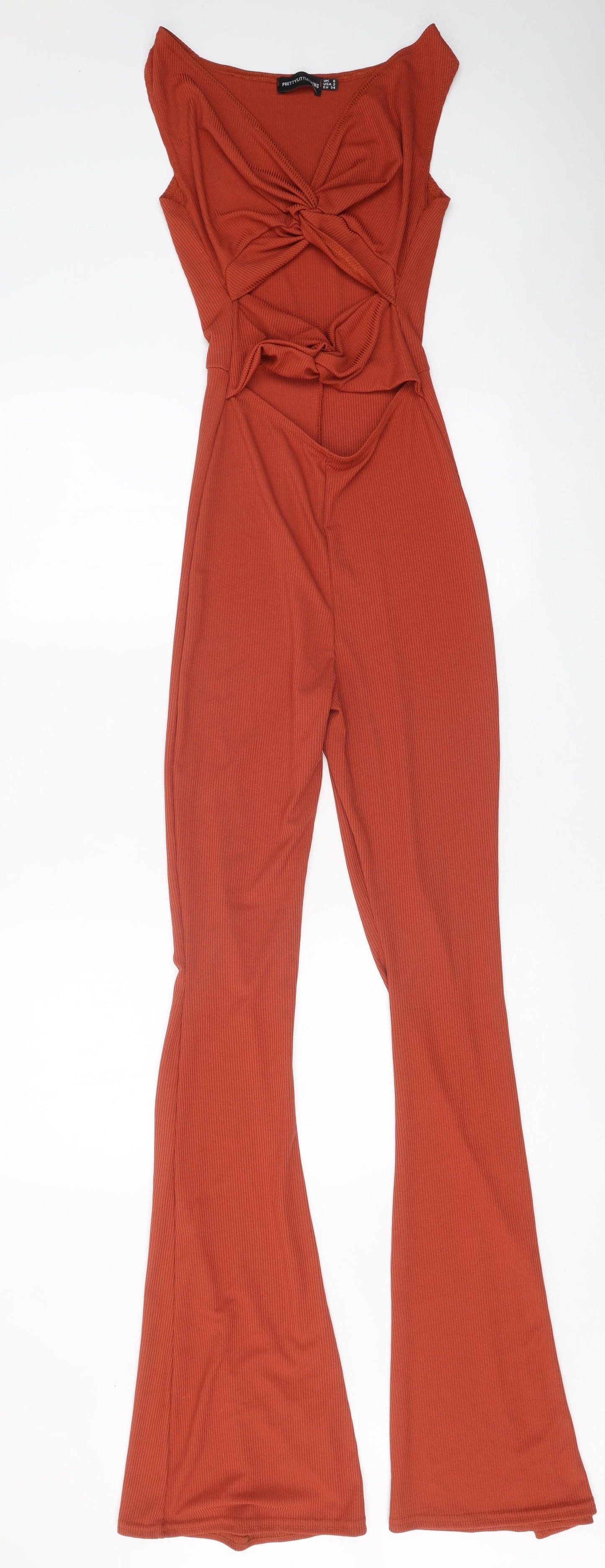 PRETTYLITTLETHING Womens Orange Polyester Jumpsuit One-Piece Size 6 Pullover