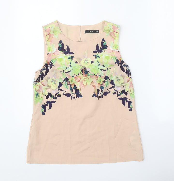 Oasis Womens Beige Polyester Basic Blouse Size 8 Scoop Neck
