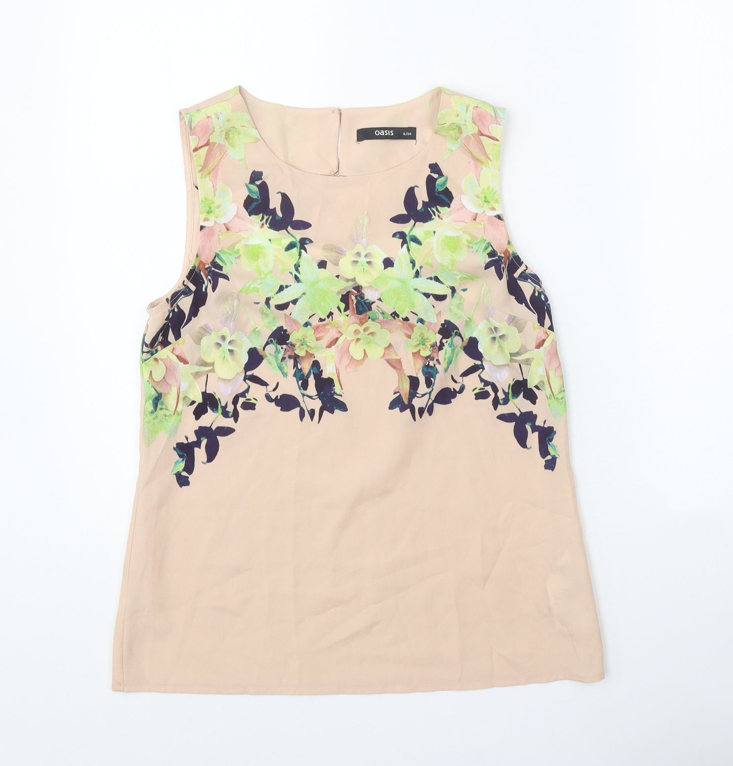 Oasis Womens Beige Polyester Basic Blouse Size 8 Scoop Neck