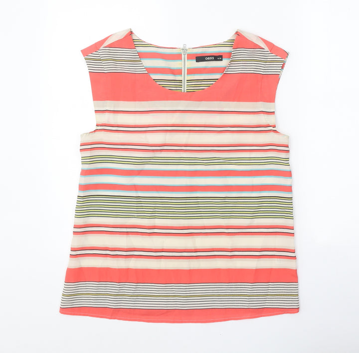 Oasis Womens Multicoloured Striped Polyester Basic Blouse Size 10 Scoop Neck