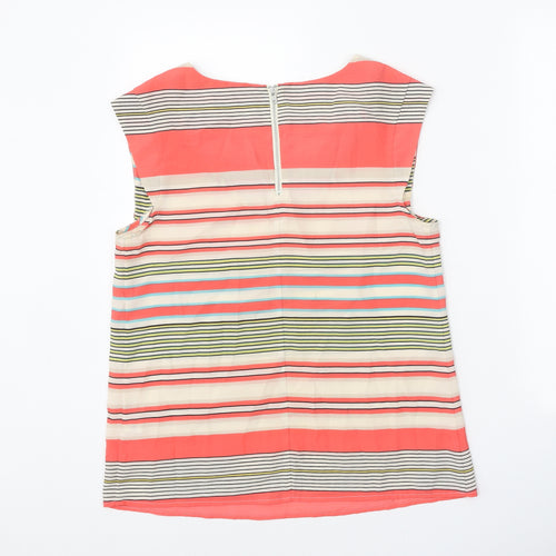 Oasis Womens Multicoloured Striped Polyester Basic Blouse Size 10 Scoop Neck
