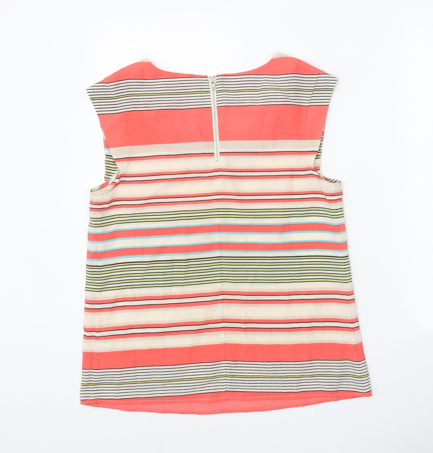 Oasis Womens Multicoloured Striped Polyester Basic Blouse Size 10 Scoop Neck
