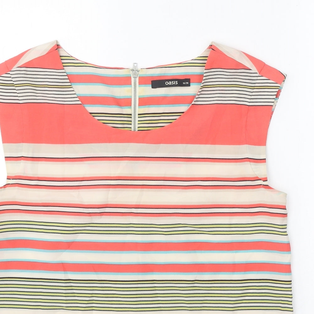 Oasis Womens Multicoloured Striped Polyester Basic Blouse Size 10 Scoop Neck
