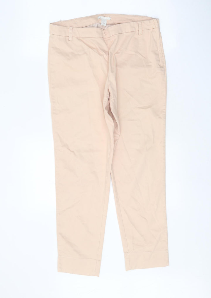 H&M Womens Beige Cotton Chino Trousers Size 12 Regular Zip