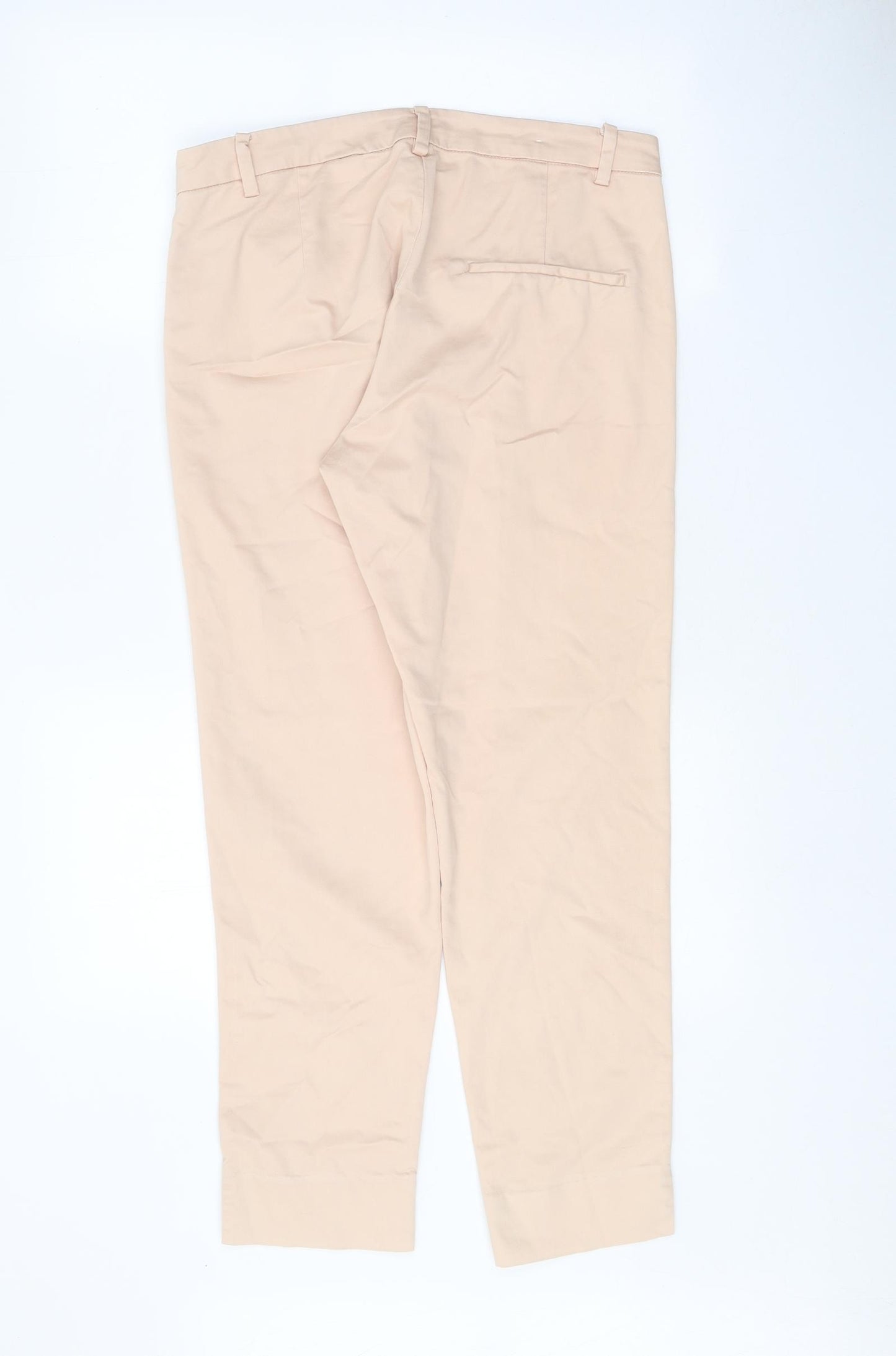 H&M Womens Beige Cotton Chino Trousers Size 12 Regular Zip