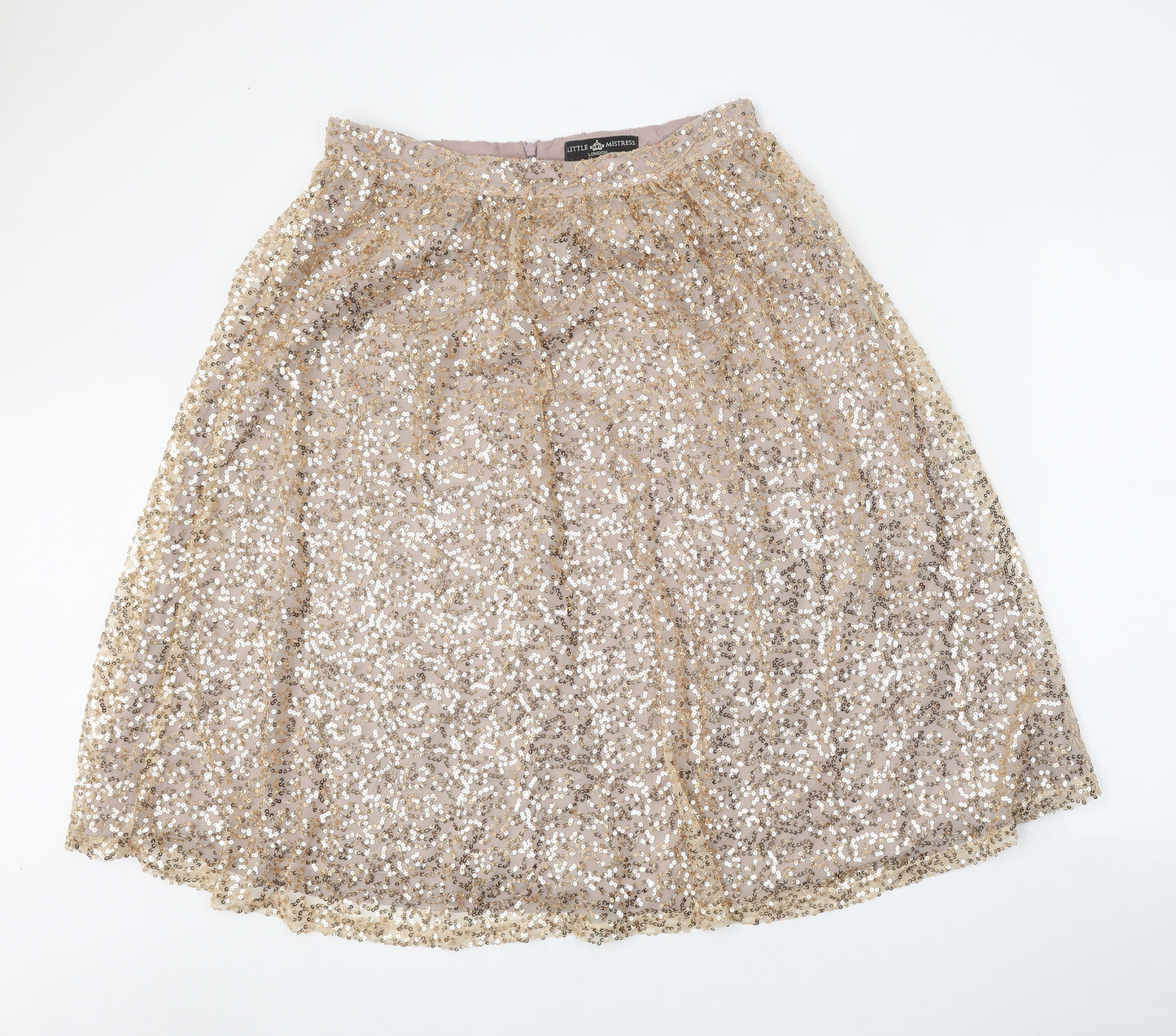 Little Misstress Womens Gold Polyester A-Line Skirt Size 14 Zip