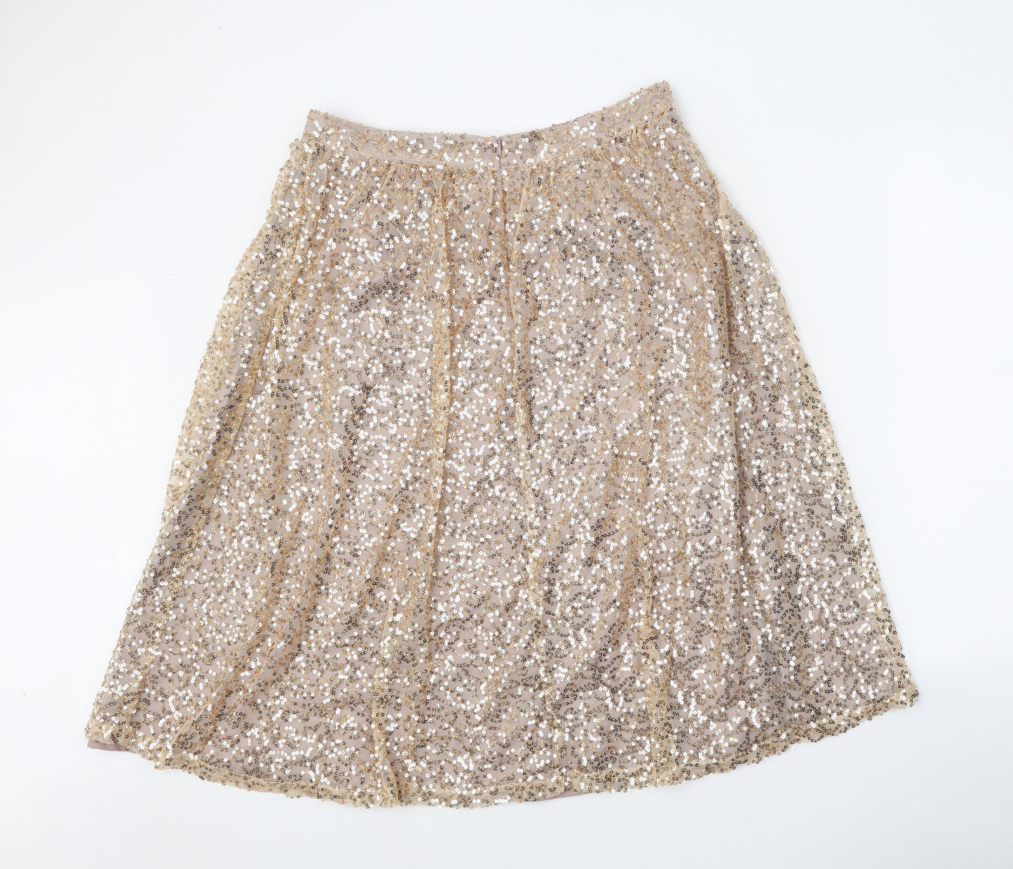 Little Misstress Womens Gold Polyester A-Line Skirt Size 14 Zip