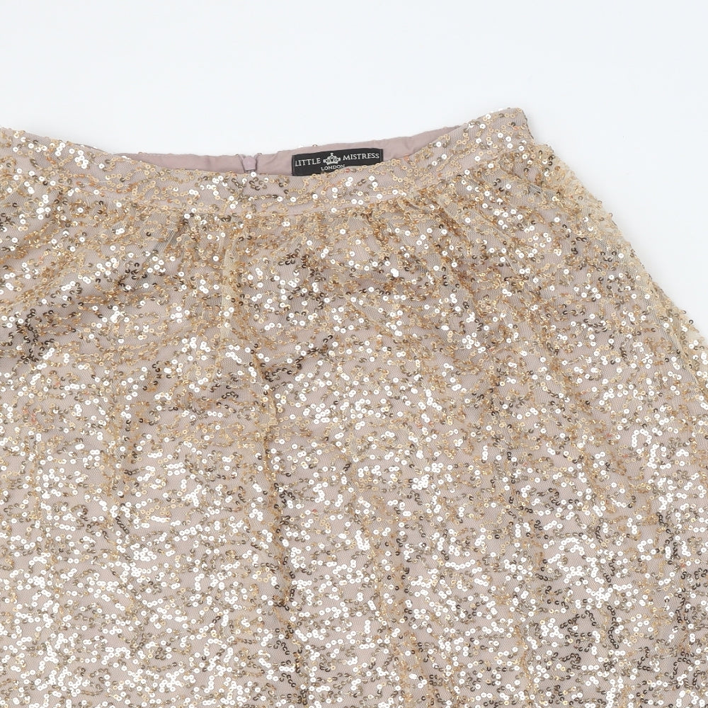 Little Misstress Womens Gold Polyester A-Line Skirt Size 14 Zip
