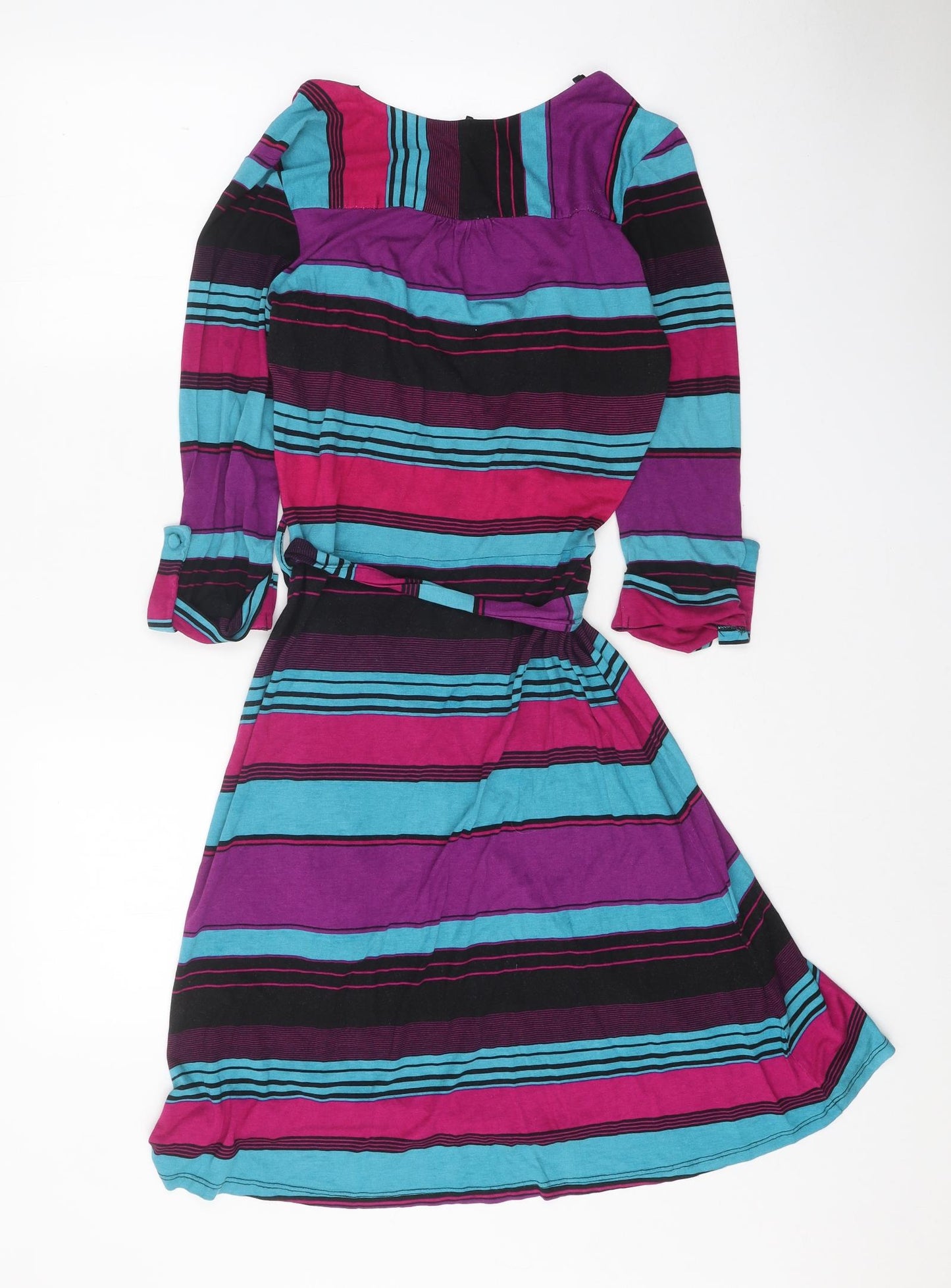 NEXT Womens Multicoloured Striped Viscose A-Line Size 10 V-Neck Tie