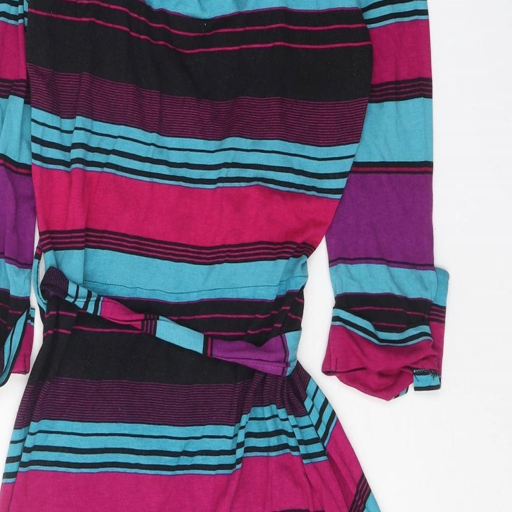 NEXT Womens Multicoloured Striped Viscose A-Line Size 10 V-Neck Tie