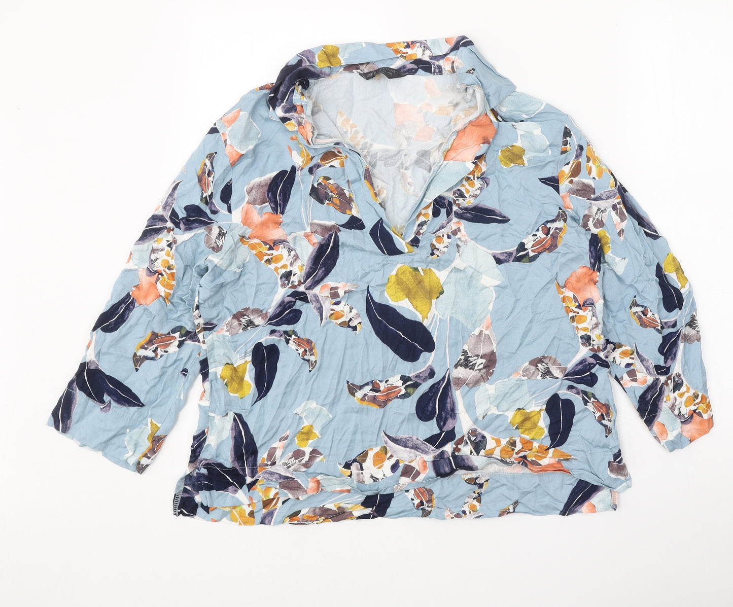 Secret Possessions Womens Blue Geometric Viscose Basic Blouse Size 12 V-Neck - Feather