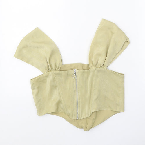 PRETTYLITTLETHING Womens Beige Polyester Cropped Blouse Size 8 Square Neck