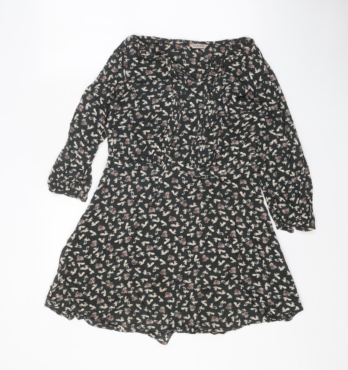Indigo Womens Grey Geometric Modal A-Line Size 10 Boat Neck Pullover - Squirrel Print