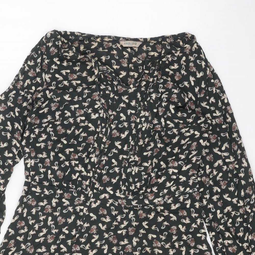 Indigo Womens Grey Geometric Modal A-Line Size 10 Boat Neck Pullover - Squirrel Print