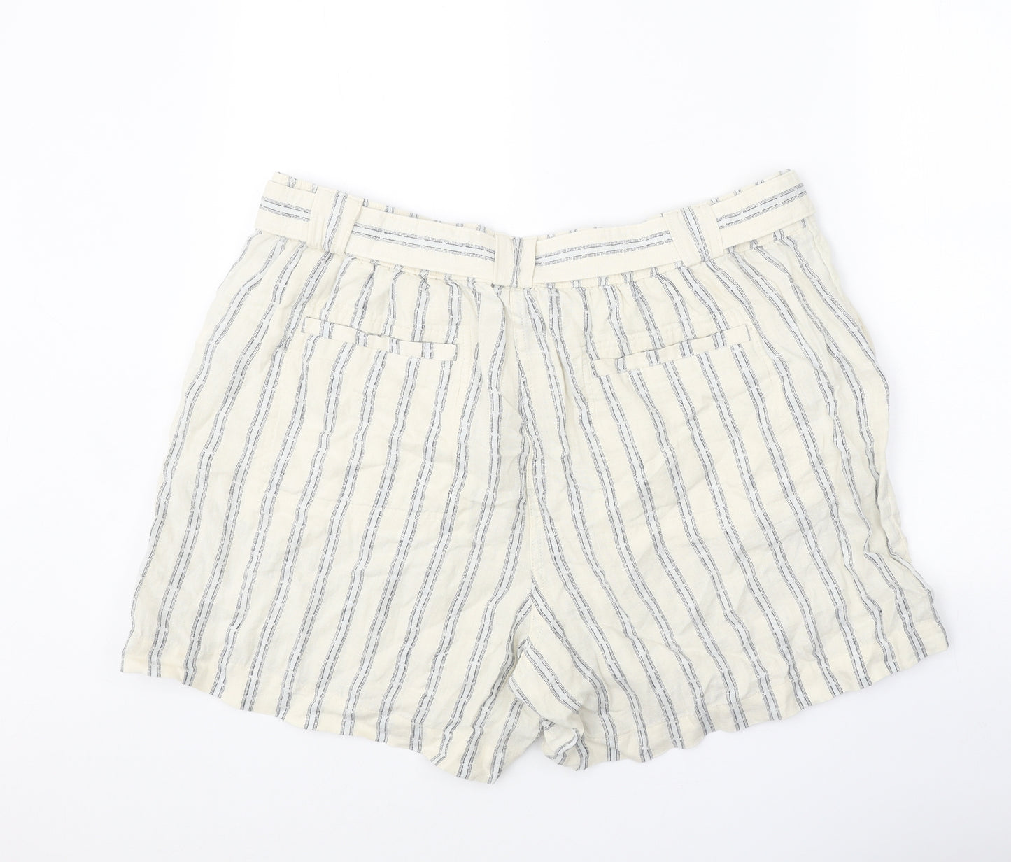 Marks and Spencer Womens Beige Striped Polyester Paperbag Shorts Size 20 Regular Zip