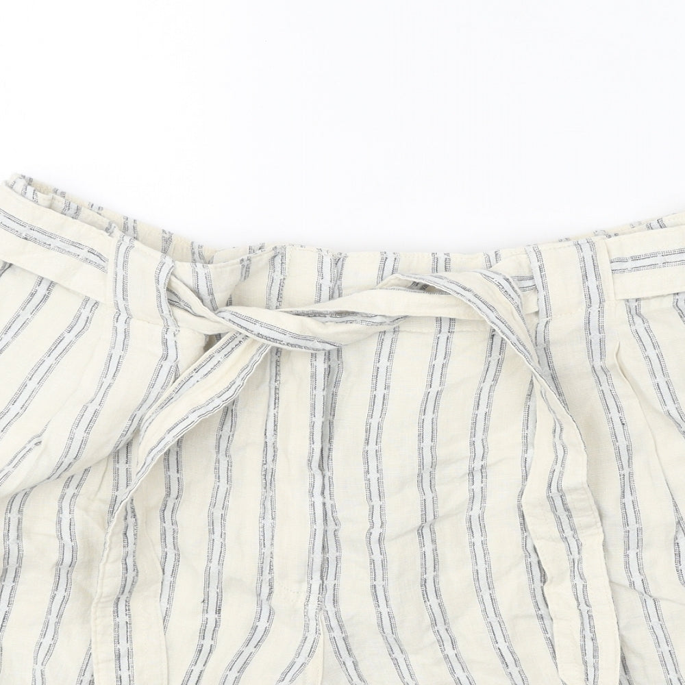 Marks and Spencer Womens Beige Striped Polyester Paperbag Shorts Size 20 Regular Zip