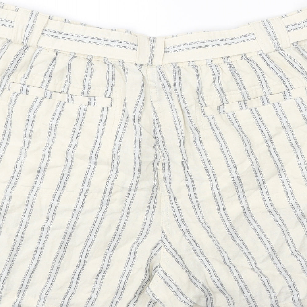 Marks and Spencer Womens Beige Striped Polyester Paperbag Shorts Size 20 Regular Zip