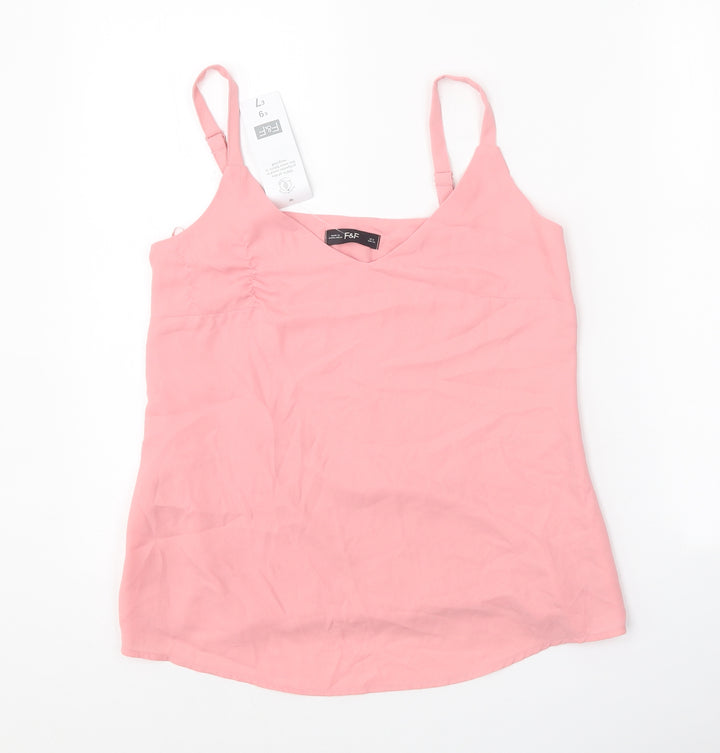 F&F Womens Pink Polyester Basic Tank Size 6 V-Neck