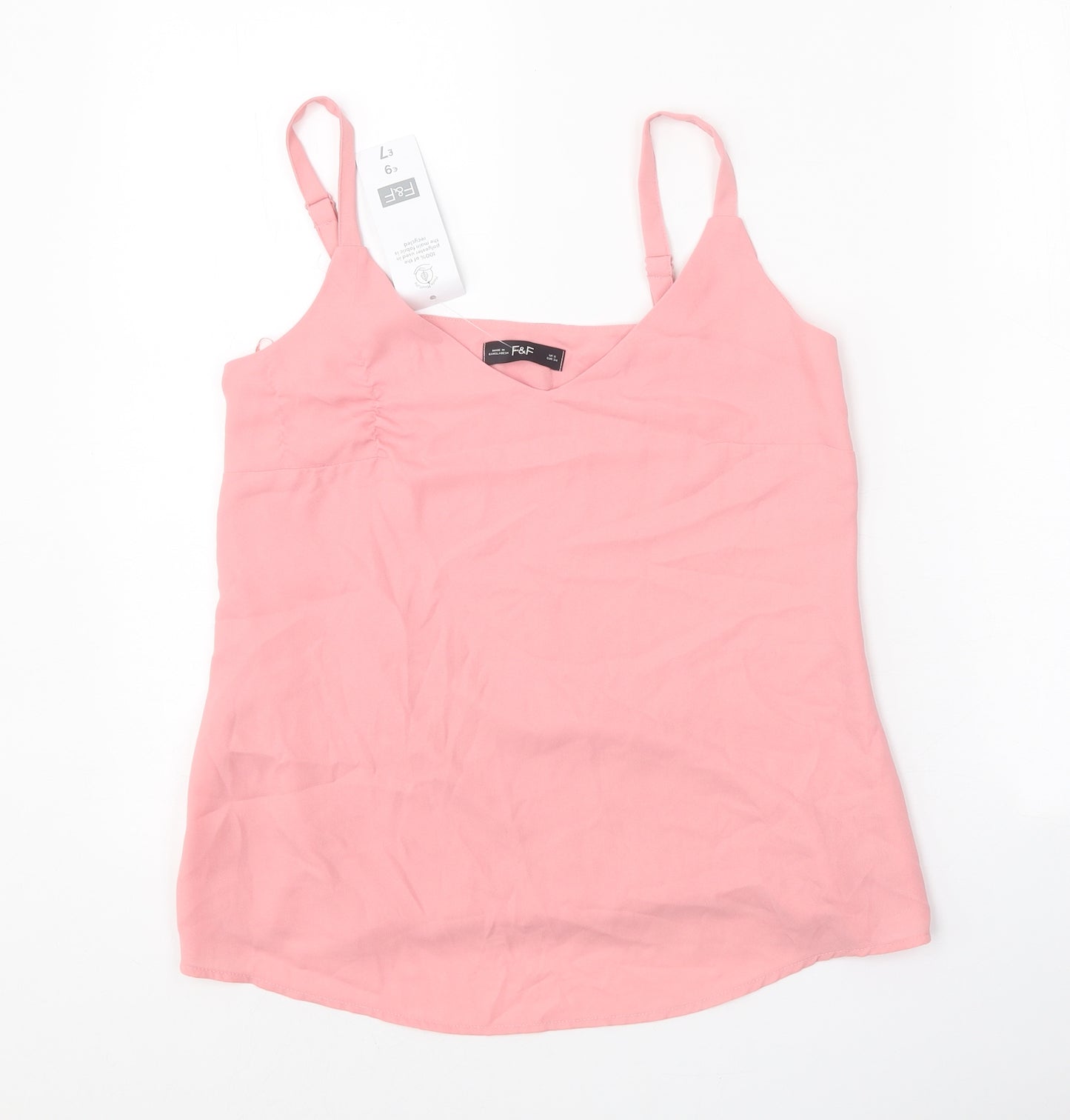 F&F Womens Pink Polyester Basic Tank Size 6 V-Neck