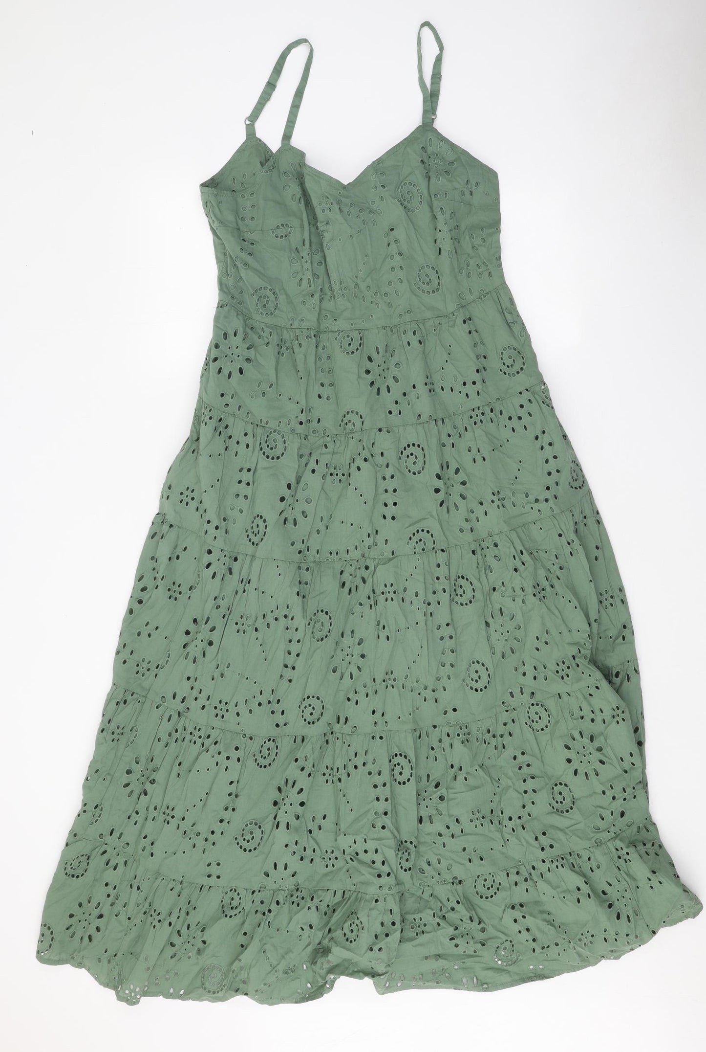 Per Una Womens Green 100% Cotton A-Line Size 12 Sweetheart Tie - Broderie Anglaise