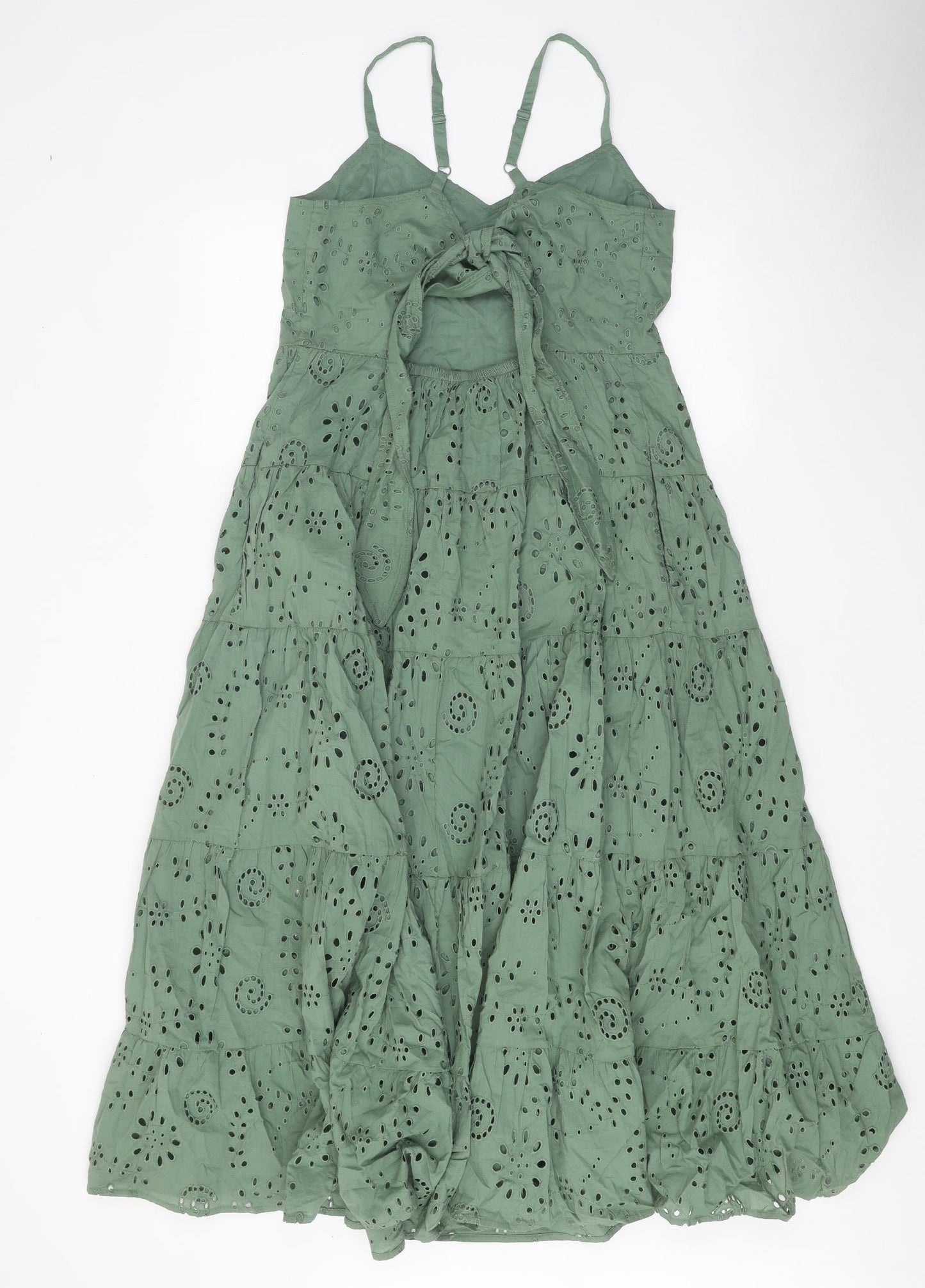 Per Una Womens Green 100% Cotton A-Line Size 12 Sweetheart Tie - Broderie Anglaise