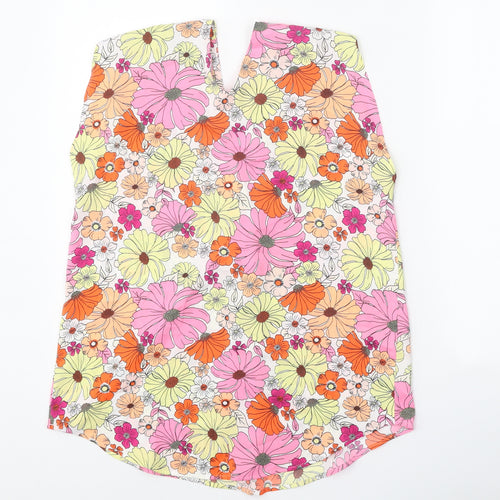Marks and Spencer Womens Pink Floral Polyester Basic Tank Size 8 V-Neck