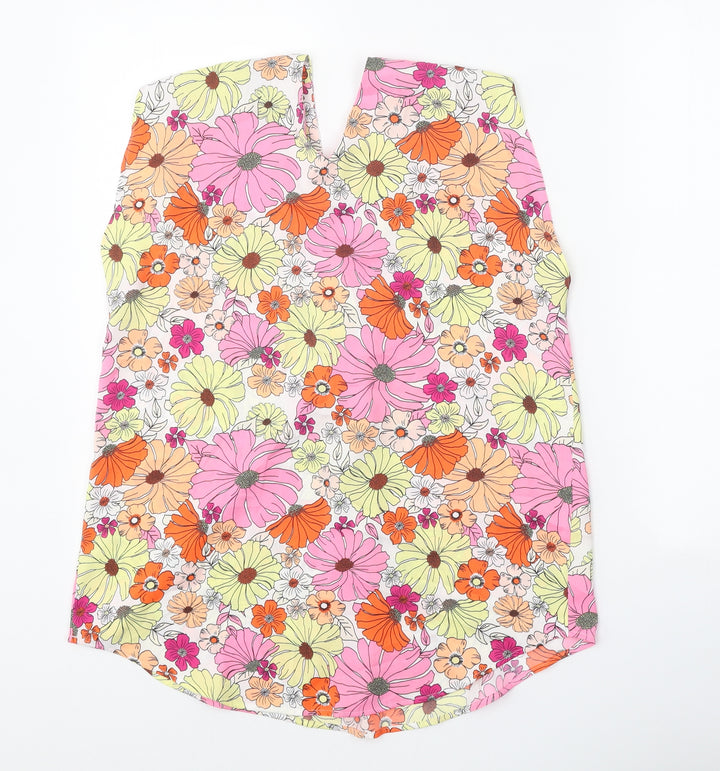 Marks and Spencer Womens Pink Floral Polyester Basic Tank Size 8 V-Neck