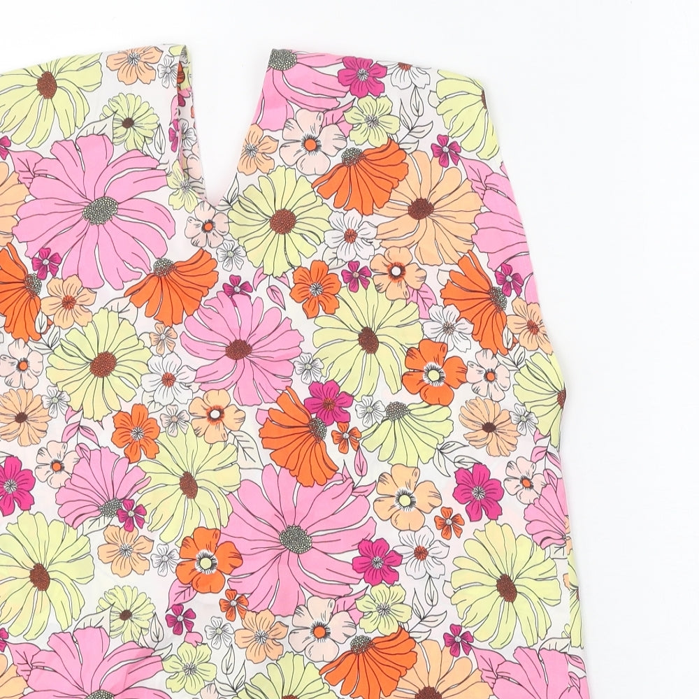 Marks and Spencer Womens Pink Floral Polyester Basic Tank Size 8 V-Neck