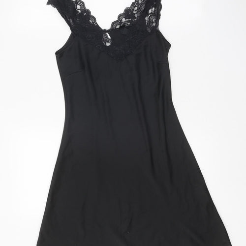 H&M Womens Black Polyester A-Line Size XS V-Neck Button - Lace Trim