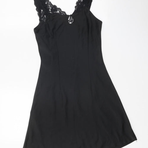 H&M Womens Black Polyester A-Line Size XS V-Neck Button - Lace Trim