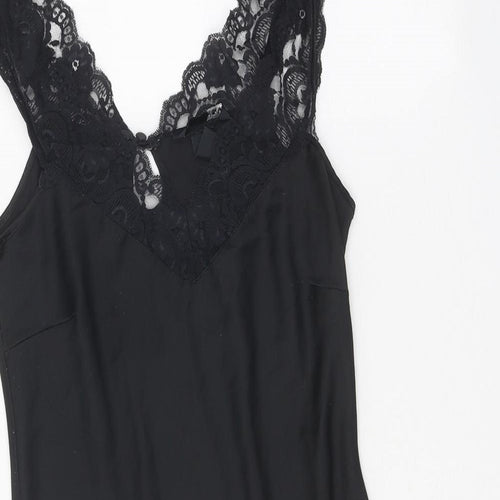 H&M Womens Black Polyester A-Line Size XS V-Neck Button - Lace Trim