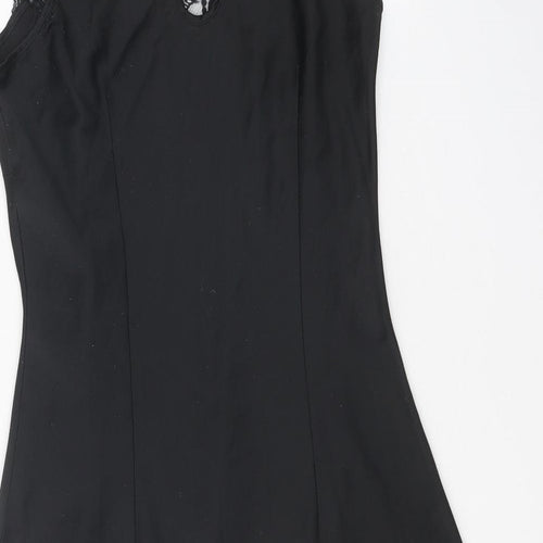 H&M Womens Black Polyester A-Line Size XS V-Neck Button - Lace Trim
