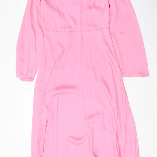Marks and Spencer Womens Pink Polyester A-Line Size 10 Boat Neck Zip - Pleat Detail