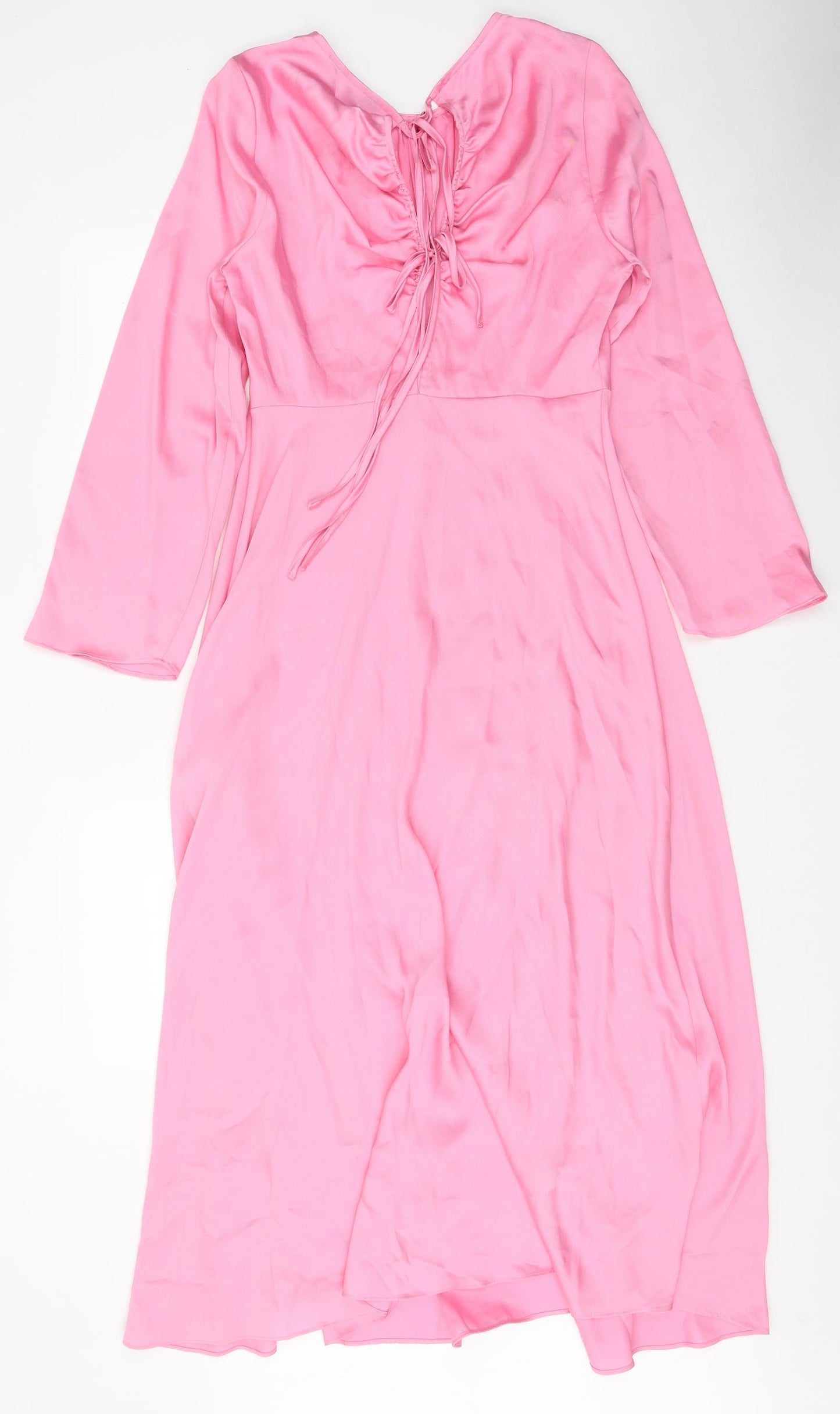 Marks and Spencer Womens Pink Polyester A-Line Size 10 Boat Neck Zip - Pleat Detail