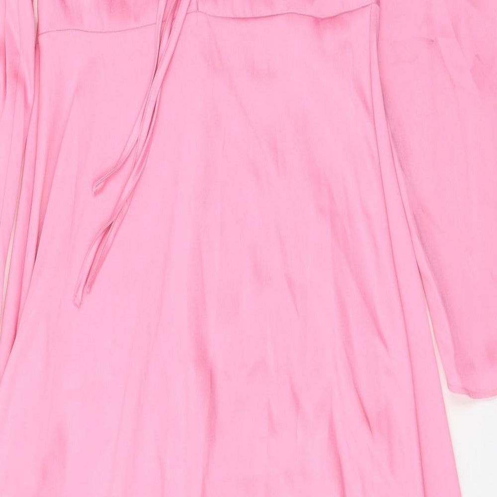 Marks and Spencer Womens Pink Polyester A-Line Size 10 Boat Neck Zip - Pleat Detail