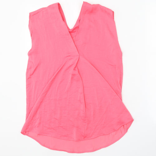 Marks and Spencer Womens Pink Polyester Basic Blouse Size 6 V-Neck