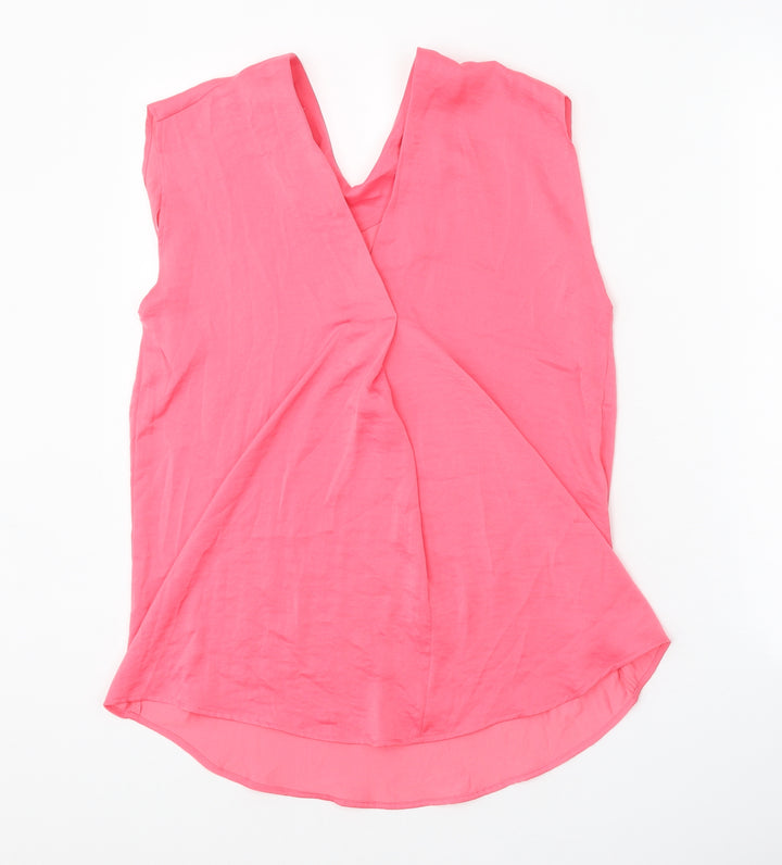 Marks and Spencer Womens Pink Polyester Basic Blouse Size 6 V-Neck