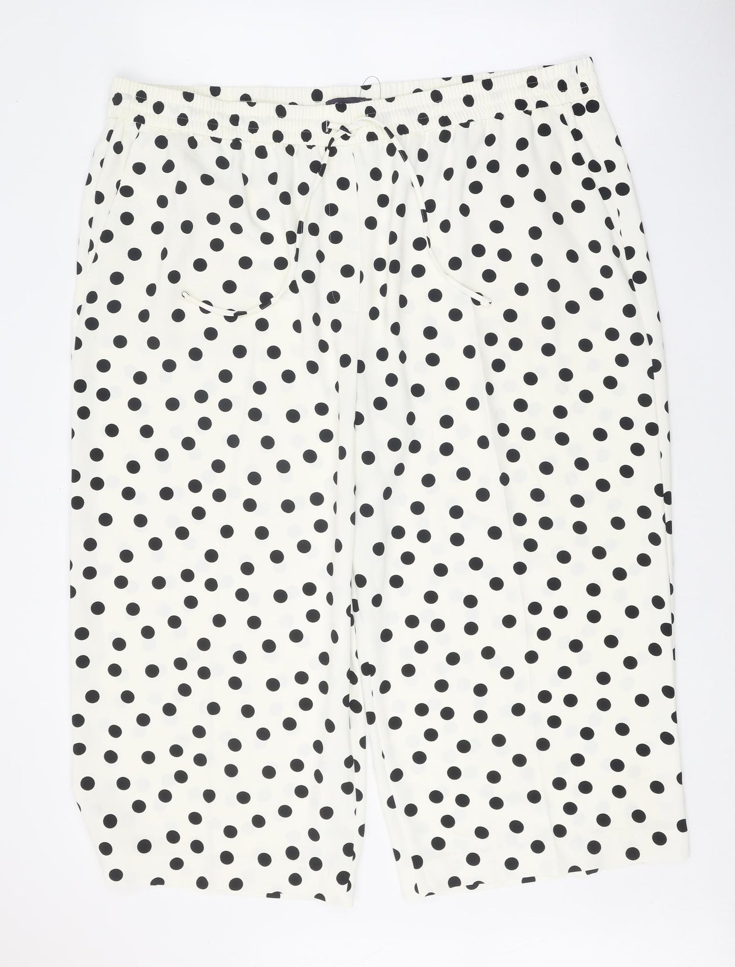 Marks and Spencer Womens White Polka Dot Polyester Trousers Size 24 Regular Drawstring