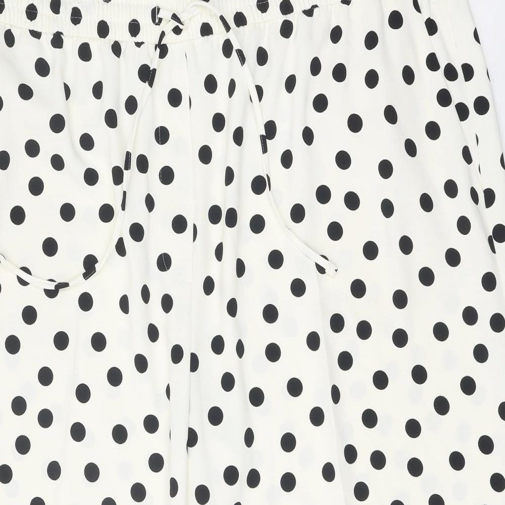 Marks and Spencer Womens White Polka Dot Polyester Trousers Size 24 Regular Drawstring