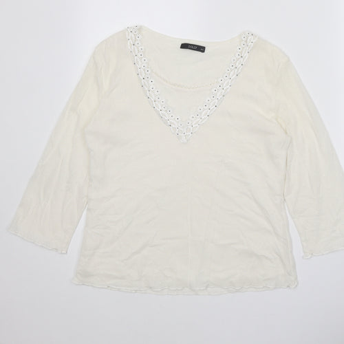 Dolly Womens White Polyester Basic T-Shirt Size M Round Neck