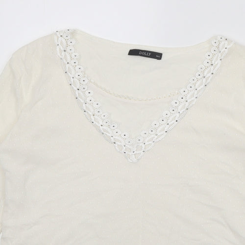 Dolly Womens White Polyester Basic T-Shirt Size M Round Neck