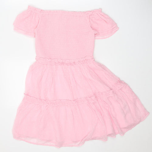 Marks and Spencer Girls Pink Polyester A-Line Size 11-12 Years Off the Shoulder Pullover