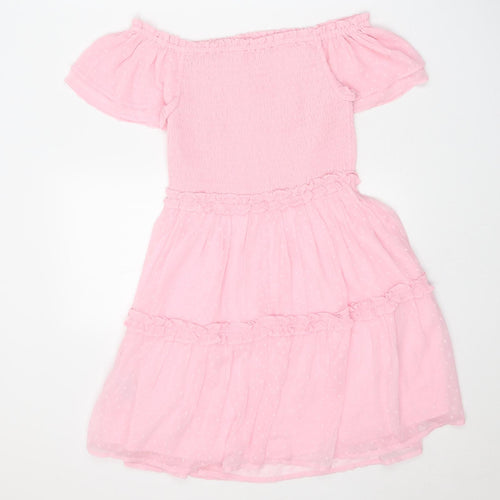 Marks and Spencer Girls Pink Polyester A-Line Size 11-12 Years Off the Shoulder Pullover