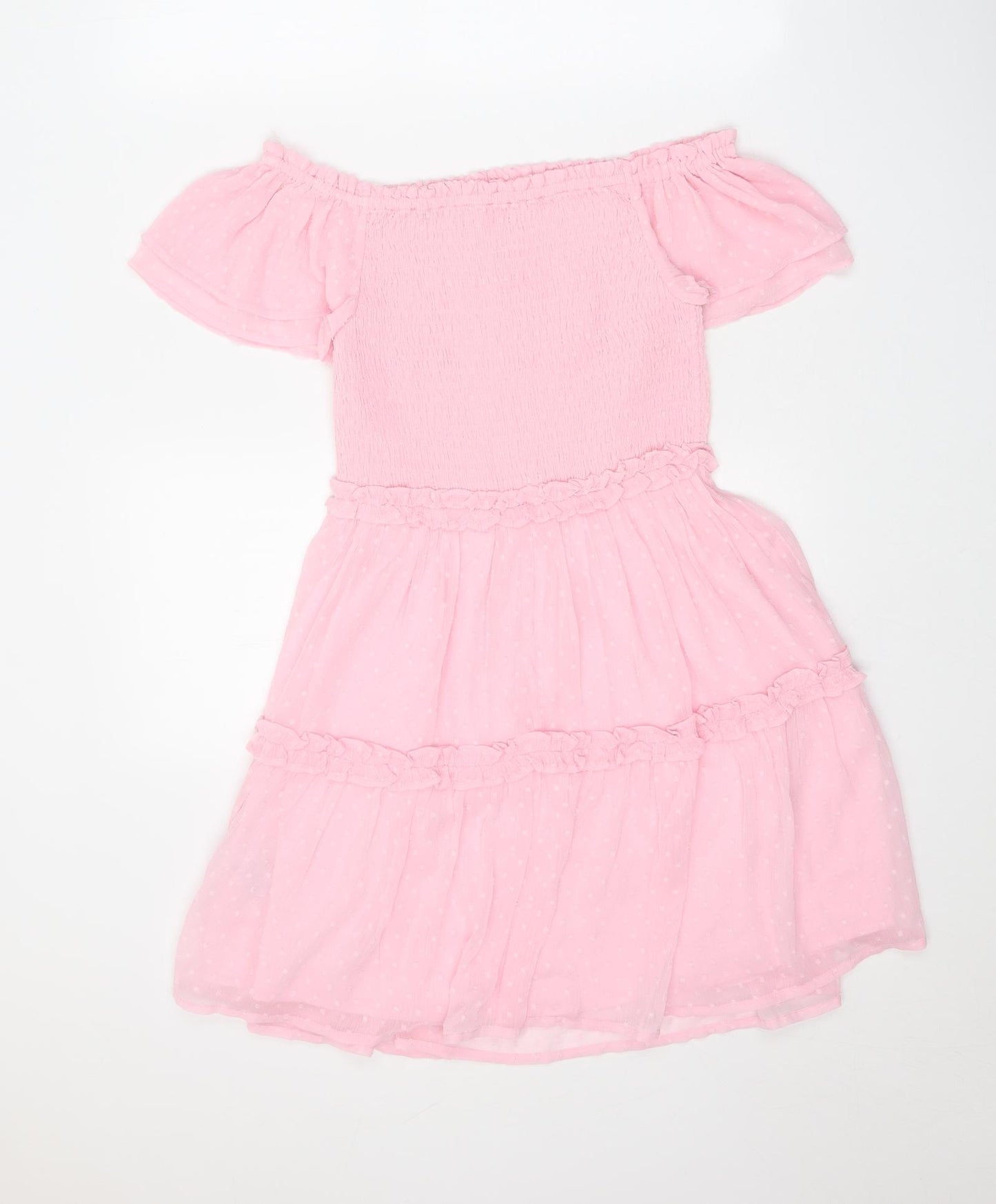 Marks and Spencer Girls Pink Polyester A-Line Size 11-12 Years Off the Shoulder Pullover