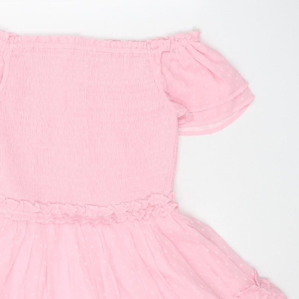 Marks and Spencer Girls Pink Polyester A-Line Size 11-12 Years Off the Shoulder Pullover