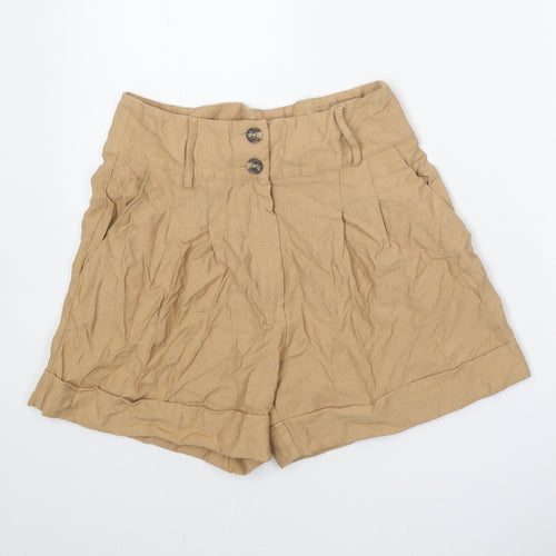 Primark Womens Beige Viscose Paperbag Shorts Size 10 Regular Zip
