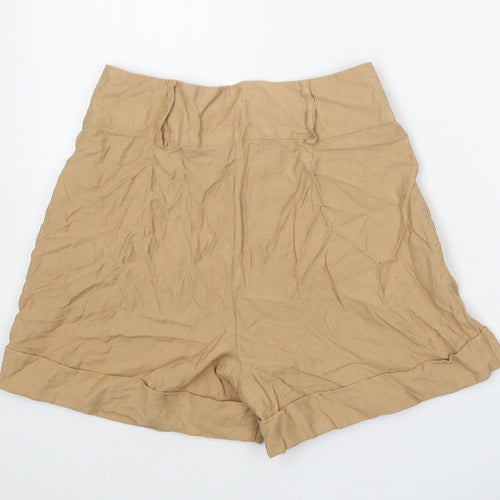 Primark Womens Beige Viscose Paperbag Shorts Size 10 Regular Zip