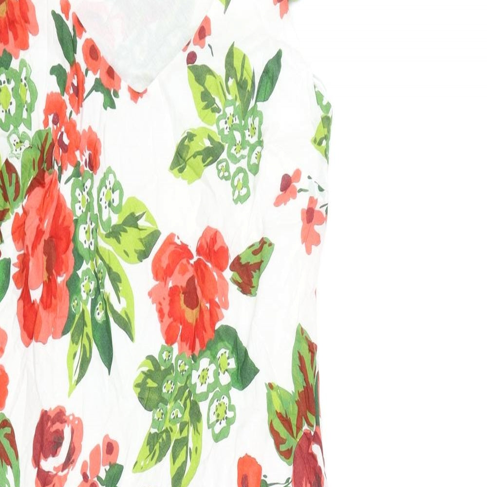 Per Una Womens Red Floral 100% Cotton A-Line Size 8 V-Neck Pullover