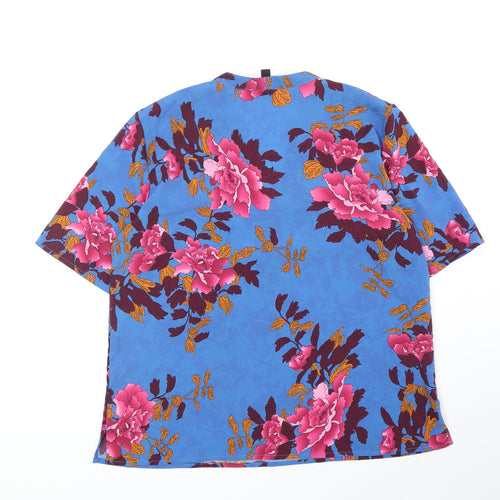 Y.A.S Womens Blue Floral Polyester Basic Blouse Size L V-Neck