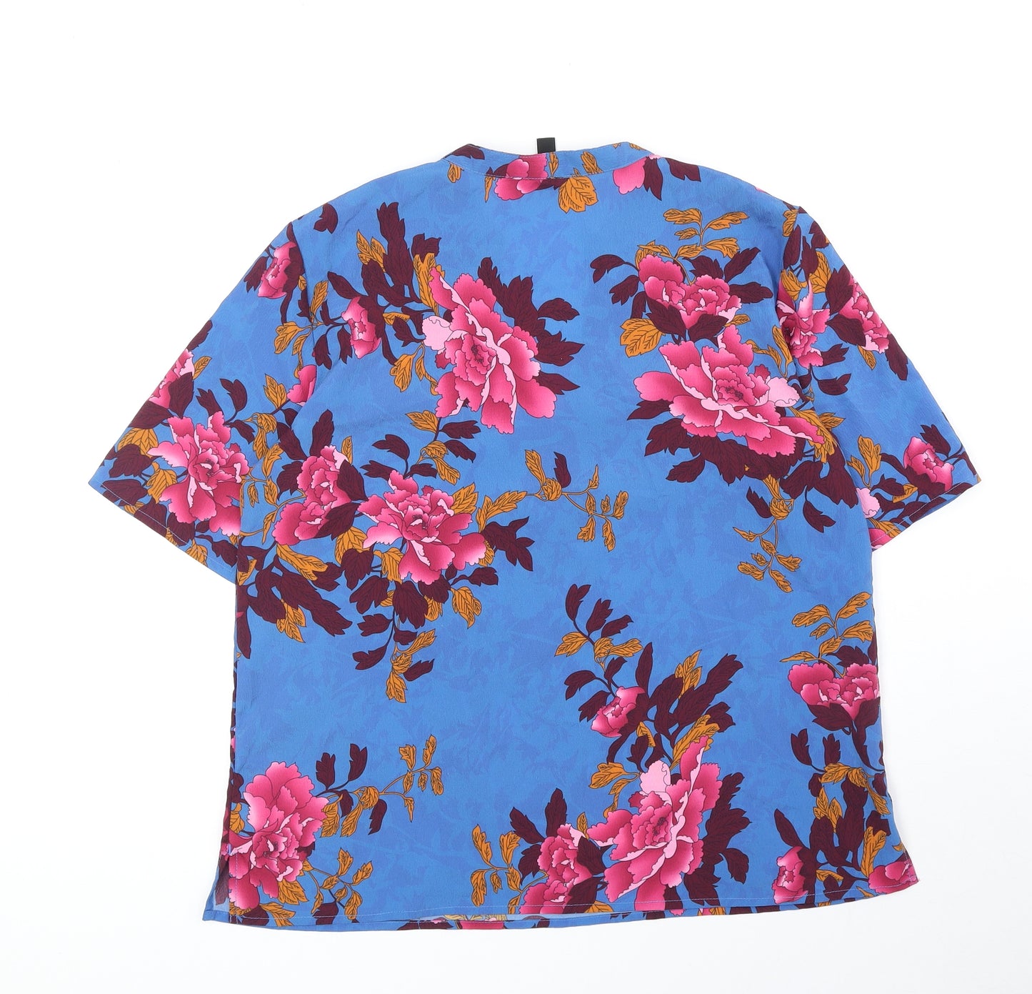 Y.A.S Womens Blue Floral Polyester Basic Blouse Size L V-Neck